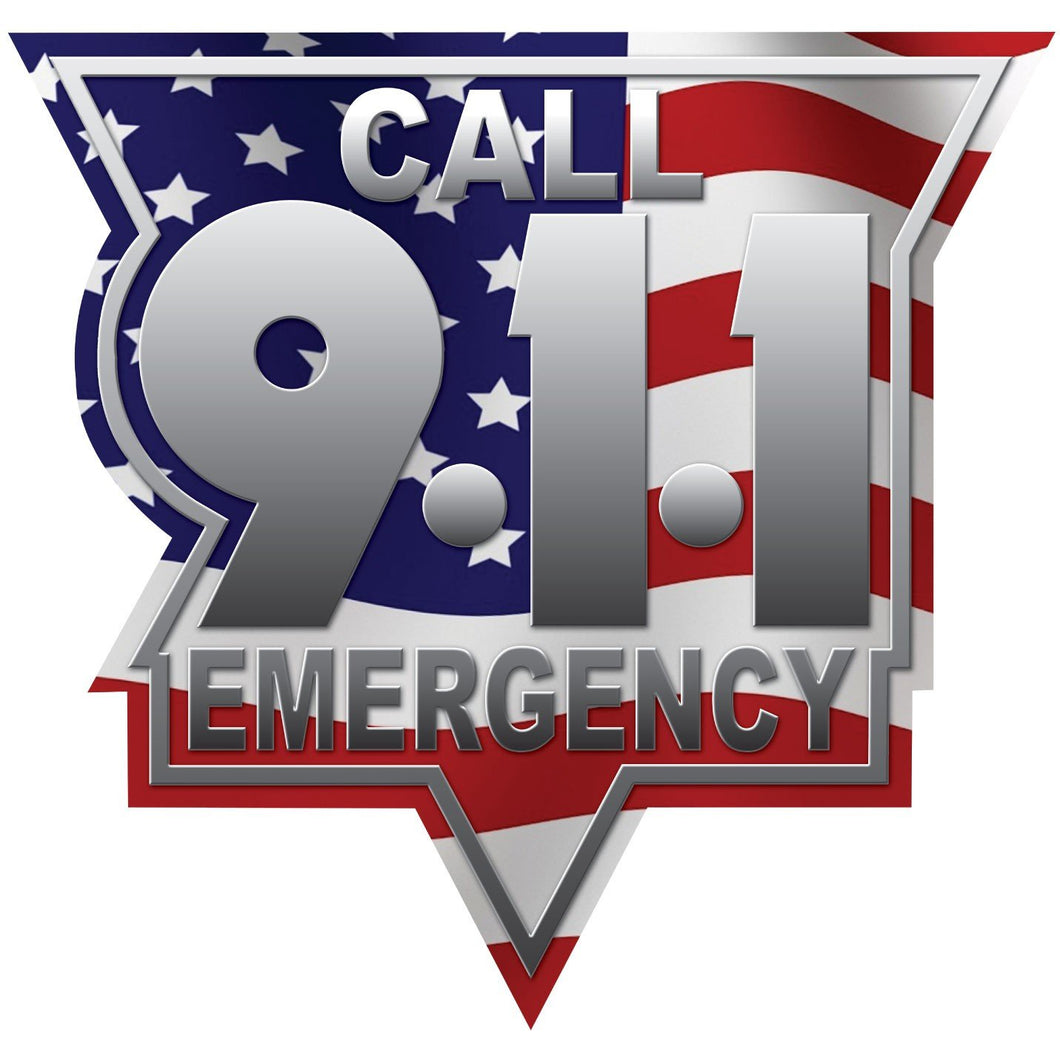 Call 911 Unite States Wavy Flag Reflective Vinyl Decal, Firefighter Decal, Police Decal, Security Decal, Emergency Decal