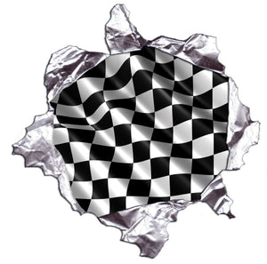 Checkered Flag Metal Rip Reflective Vinyl Decals