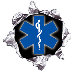 Glowing Blue Star Of Life Metal Rip