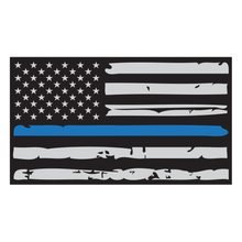 Load image into Gallery viewer, Thin Blue Line Distressed American Flag Reflective Vinyl Decal