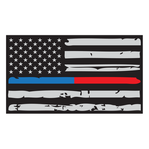 Thin Red + Blue Line Distressed American Flag Reflective Vinyl Decal