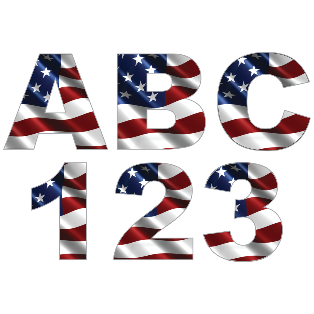 Wavy American Flag Reflective Letters & Numbers Decals