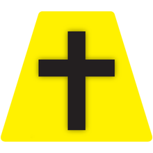 Load image into Gallery viewer, Chaplain Cross Reflective Tetrahedron Decal Yellow with Black Cross
