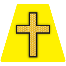 Load image into Gallery viewer, Chaplain Cross Reflective Tetrahedron Decal Yellow with Gold Leaf Cross
