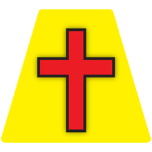 Load image into Gallery viewer, Chaplain Cross Reflective Tetrahedron Decal Yellow with Red Cross