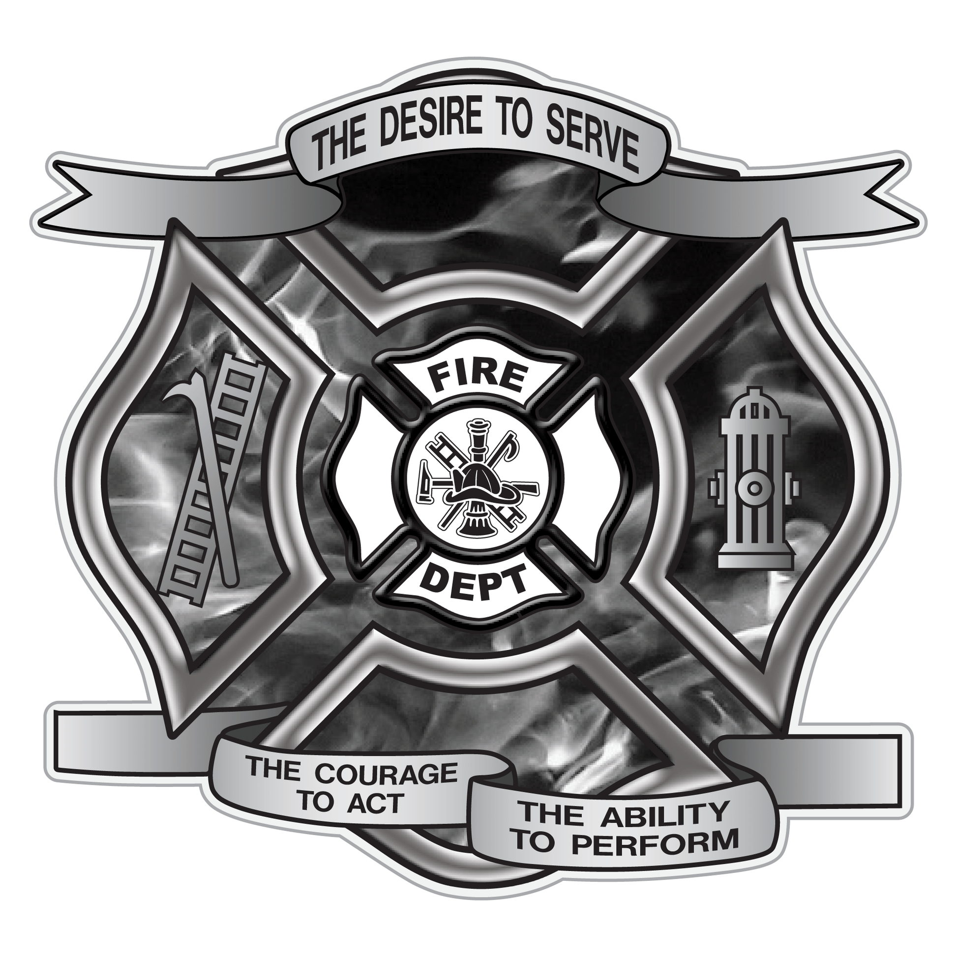 Grey Fire Desire To Serve Maltese Cross Reflective Decal