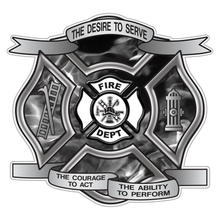 Load image into Gallery viewer, Grey Fire Desire To Serve Maltese Cross Reflective Decal