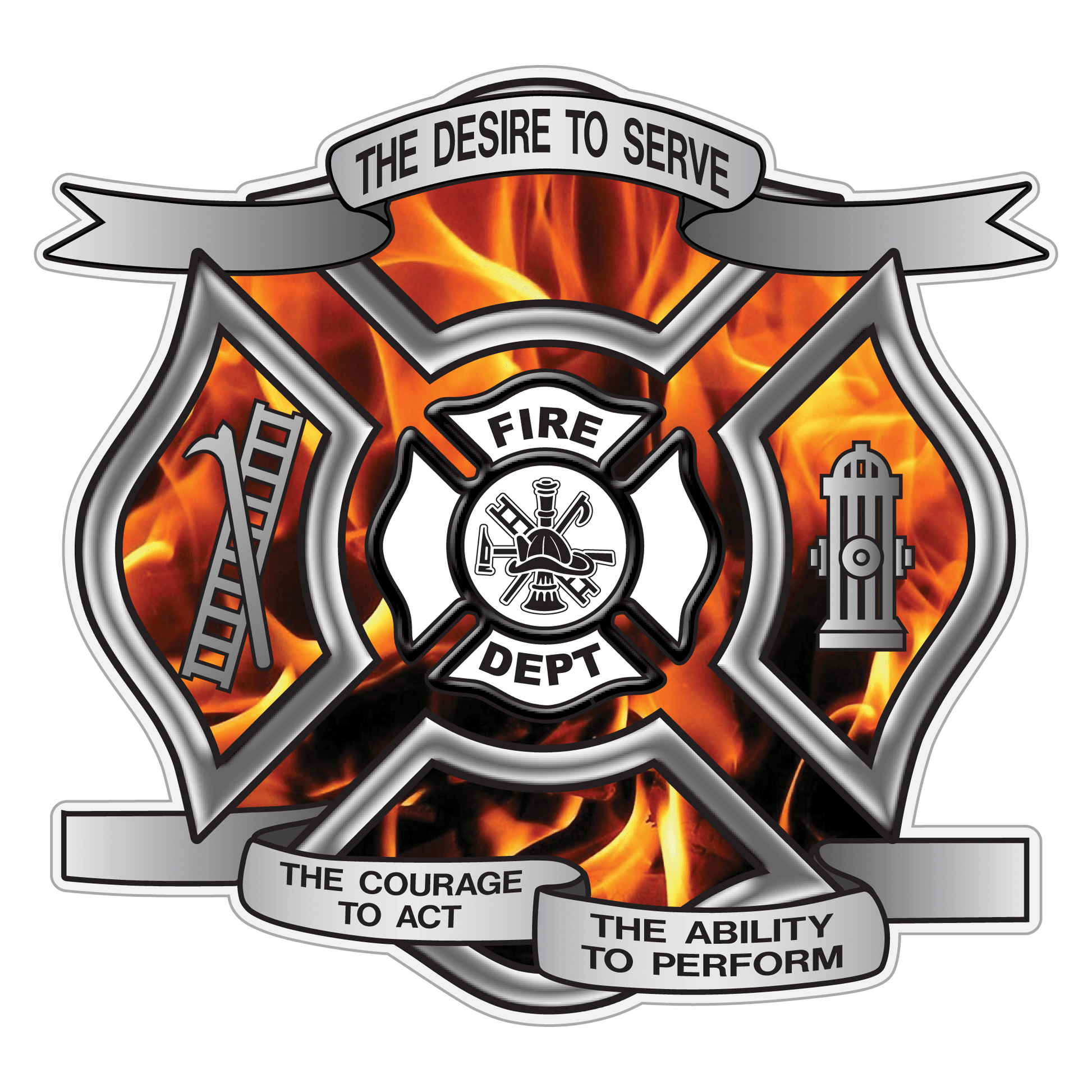 Orange Fire Desire To Serve Maltese Cross Reflective Decal