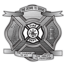 Load image into Gallery viewer, Brushed Metal Desire To Serve Maltese Cross Reflective Decal