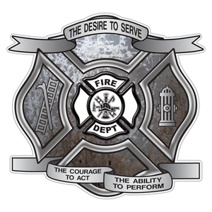 Distressed Metal Desire To Serve Maltese Cross Reflective Decal