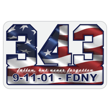 Load image into Gallery viewer, 9-11-01 FDNY 343 Wavy American Flag Commemorative Vinyl Decal