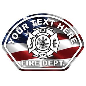 Reflective Vinyl Fire Helmet Front Decal, Wavy USA Flag Background, Customizable text, Reflective Helmet Front Decal