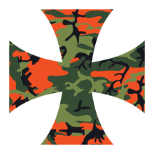 Load image into Gallery viewer, Orange Woodland Camouflage Iron Cross Reflective Vinyl Decals