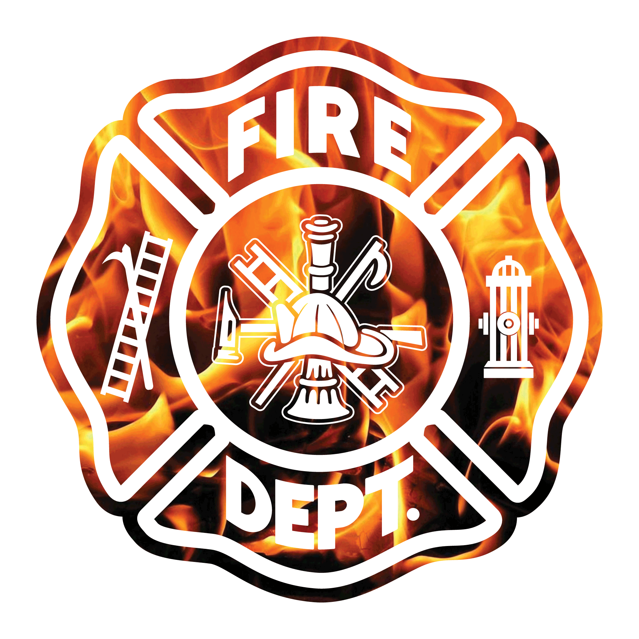 White & Red Maltese Cross Reflective Fire Decal Sticker - Fire Department, Firefighter Support