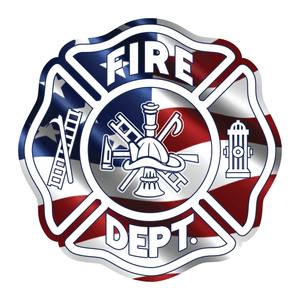 Reflective Vinyl Maltese Cross Firefighter Helmet Decal, Wavy USA Flag background, die cut vinyl reflective decal