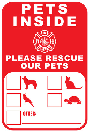 Pets Inside - Fire Dept. Alert Reflective Decal