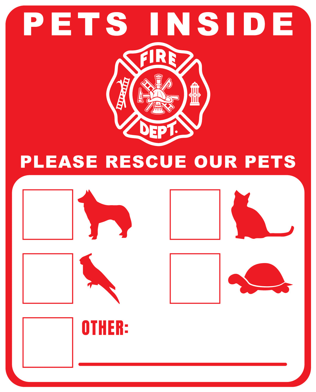 Pets Inside - Fire Dept. Alert Reflective Decal