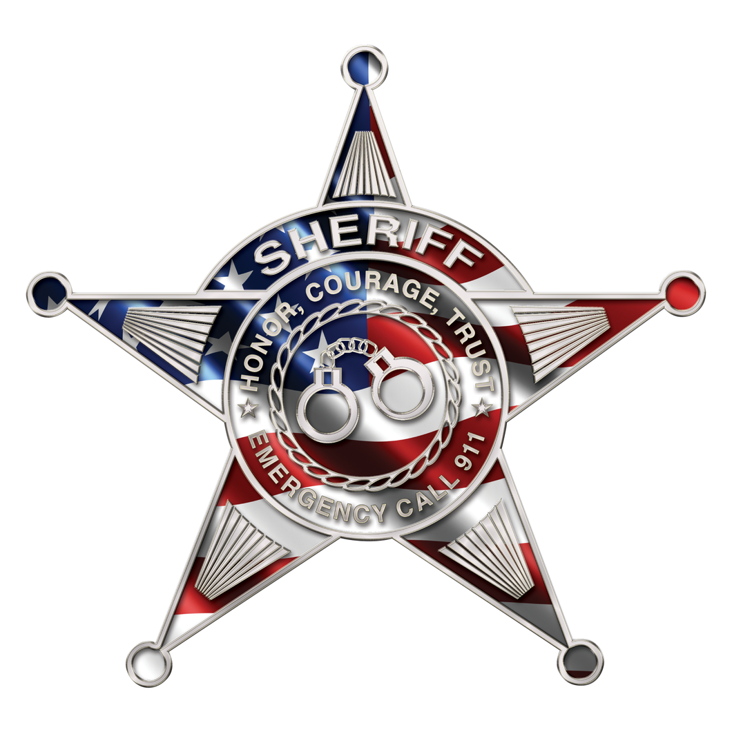 Police Sheriff Star 5 Point Wavy US Flag Reflective Decals