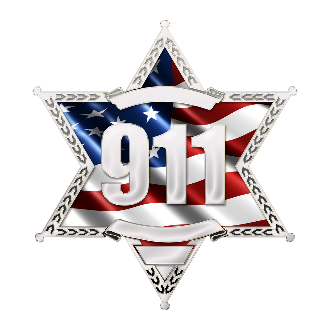 Police Sheriff Star 6 Point Wavy US Flag with 911 Reflective Decals