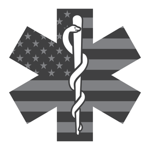 Reflective Vinyl Firefighter EMT EMS Star Of Life Decal, Subdued USA Flag Background and Snake And Rod Design