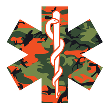 Load image into Gallery viewer, Orange Woodland Camouflage Star Of Life Reflective Vinyl Decals