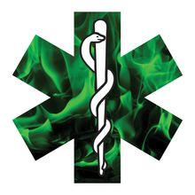 Load image into Gallery viewer, Green Fire Star Of Life Reflective Vinyl Decals