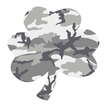 Load image into Gallery viewer, Grey Woodland Camouflage Helmet Shamrock Reflective Vinyl Decals