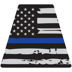 Reflective Vinyl Fire Helmet standard sized Tetrahedron Trapezoid, Distressed USA Flag with Thin Blue Line Background
