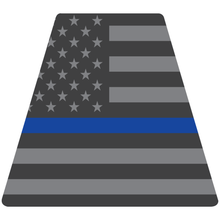 Load image into Gallery viewer, Reflective Vinyl Fire Helmet standard sized Tetrahedron Trapezoid, Subdued USA Flag with Thin Blue Line Background