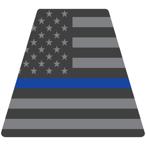 Reflective Vinyl Fire Helmet standard sized Tetrahedron Trapezoid, Subdued USA Flag with Thin Blue Line Background