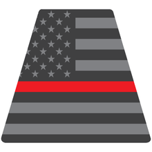Load image into Gallery viewer, Reflective Vinyl Fire Helmet standard sized Tetrahedron Trapezoid, Subdued USA Flag with Thin Red Line Background